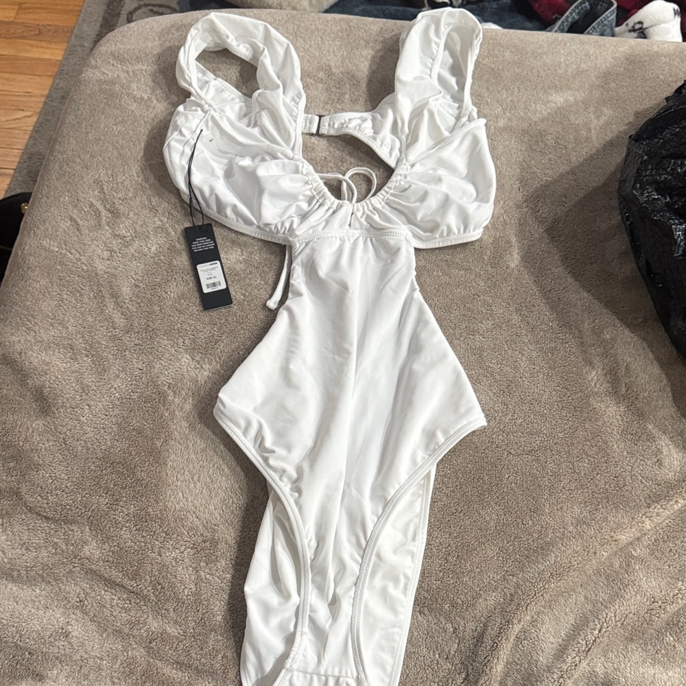 Fashion Nova White One-Piece Cutout Swimsuit